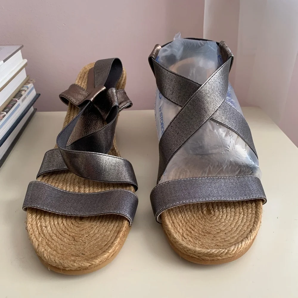 Eric Michael Sandals Women’s EUR Size 41 Metallic Espadrilles Wedges Jute Sling